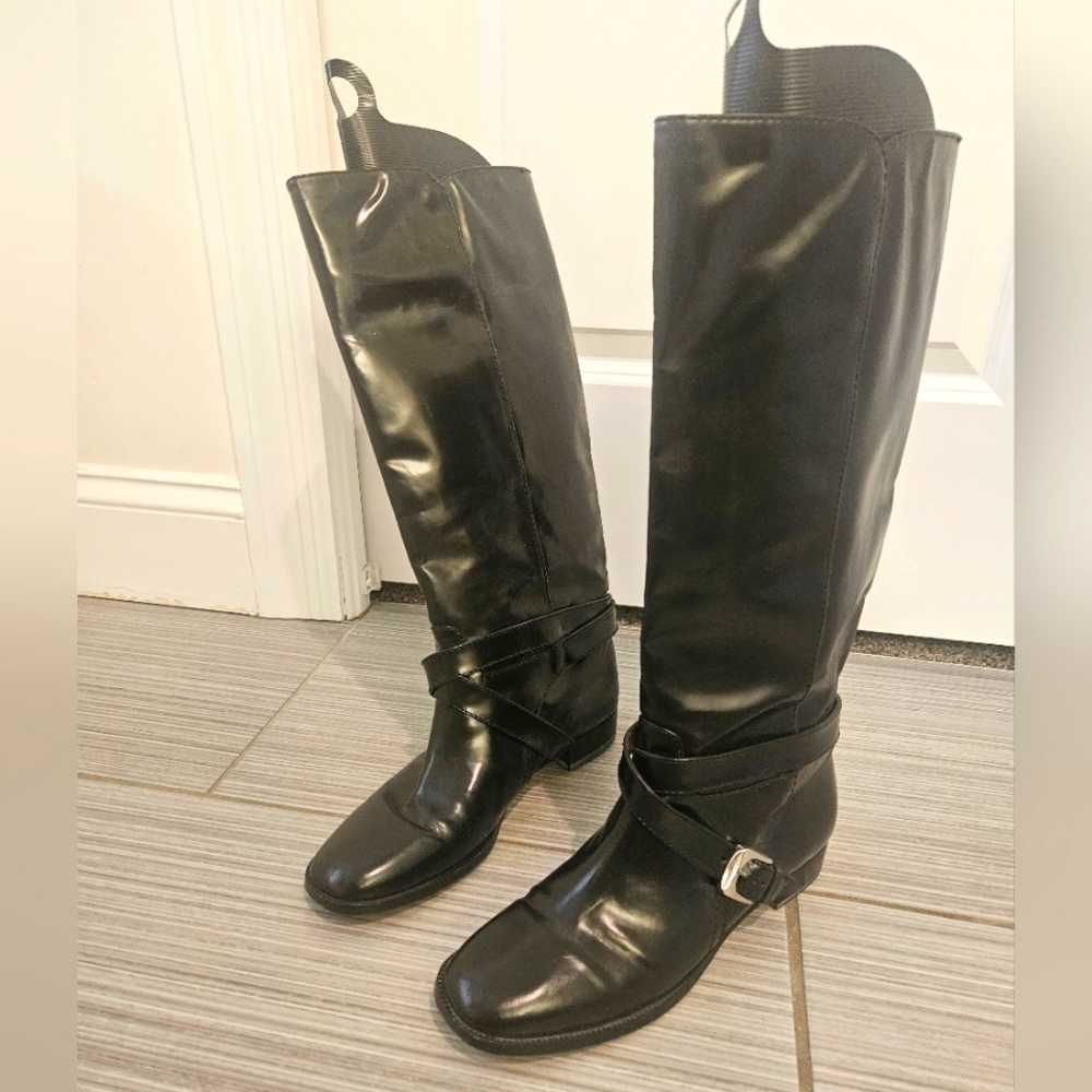 Tall patent Marc Jacobs knee-high motorcycle boots